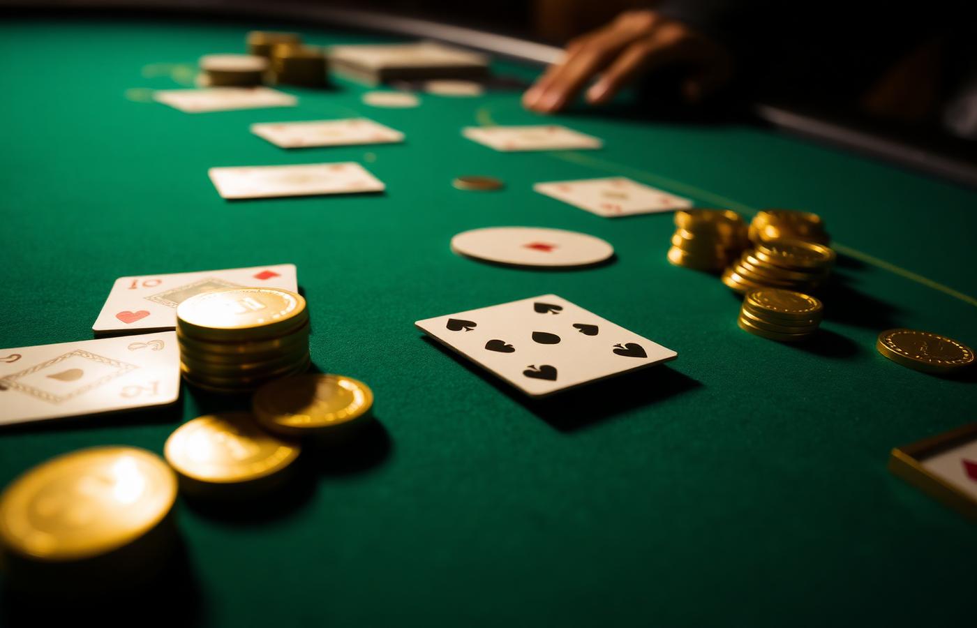 Stolik pokerowy z kartami i żetonami